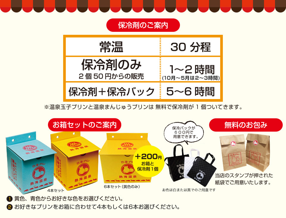 消費期限、お箱セット、保冷剤、無料のお包みのご案内